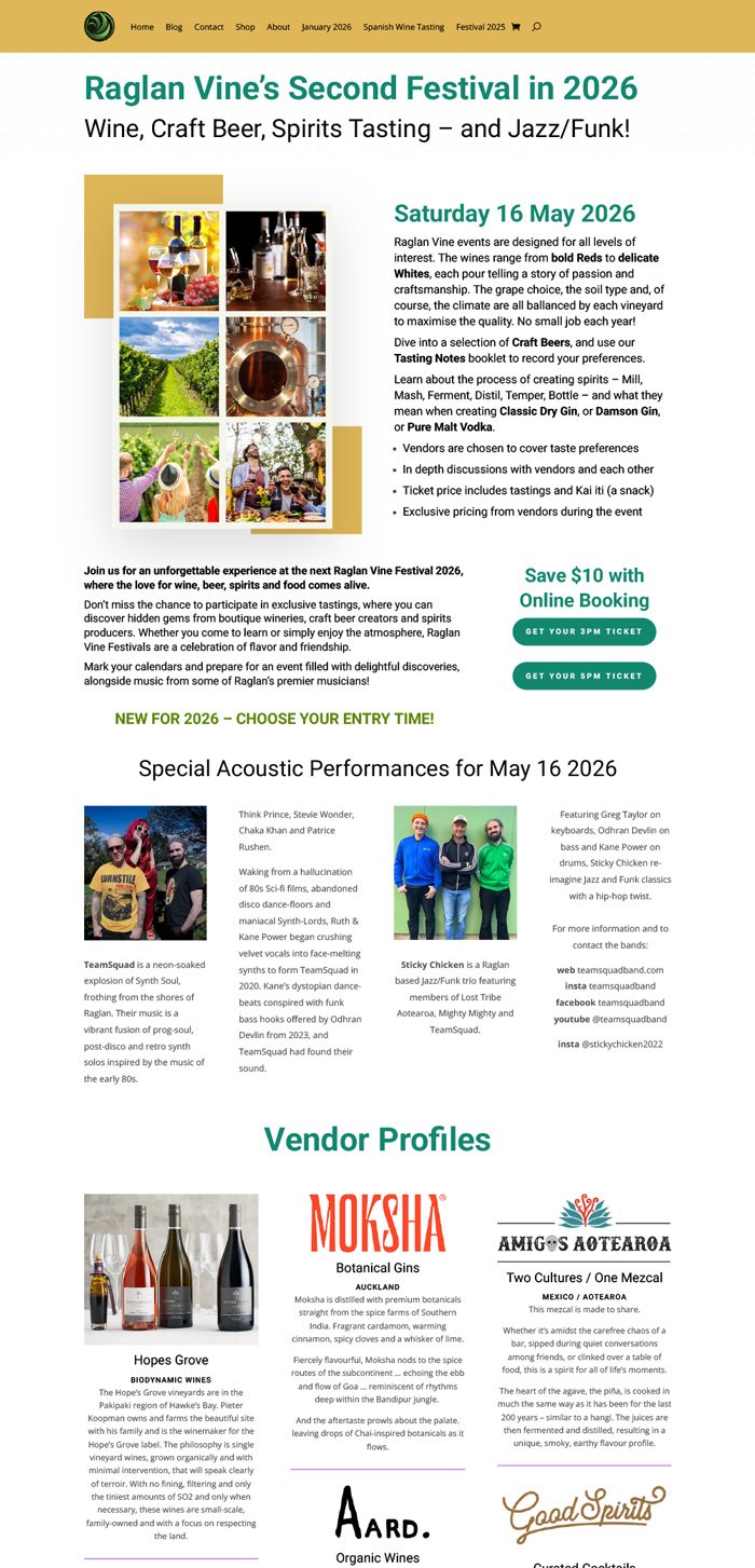 Raglan Vine wine and spirits tasting 2026